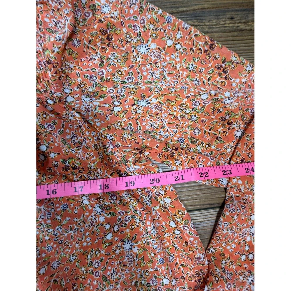 Free People Rare Feelings Blouse Orange Floral Smocked V-Neck Top OB1010657 S